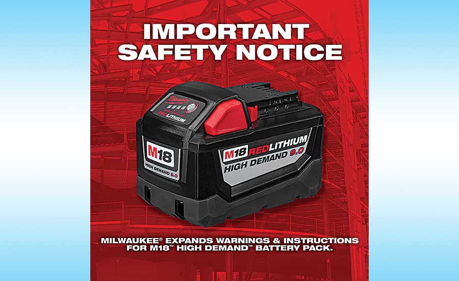 Milwaukee Tool battery pack safety warning