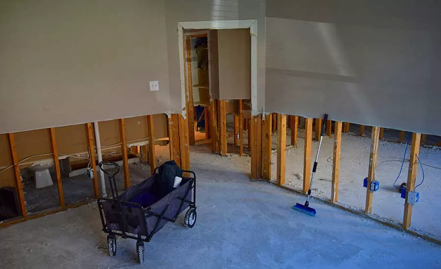 Drywall repair on flooded buildings after Hurricane Harvey