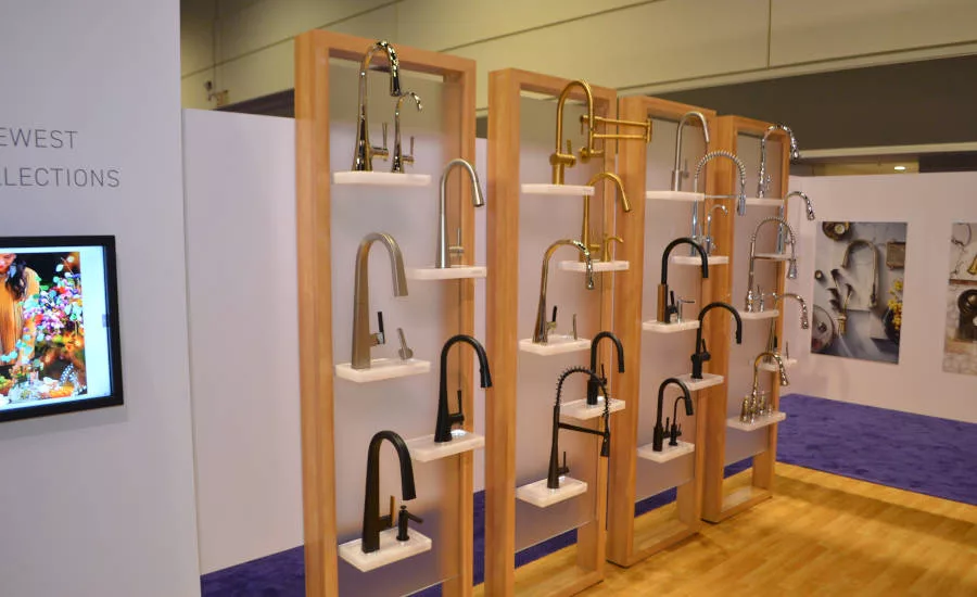 Moen’s kitchen faucet display at KBIS 2022.