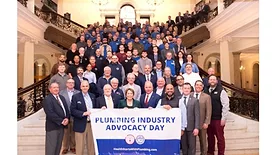 Massachusetts Gov. Maura Healey with plumbing industry representatives