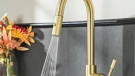 The Flusso Vasco faucet in gold. 
