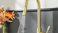 The Flusso Vasco faucet in gold. 