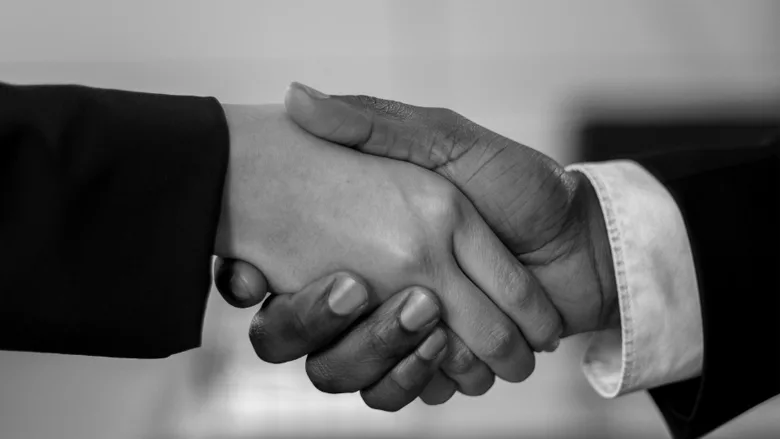 Two people shaking hands.