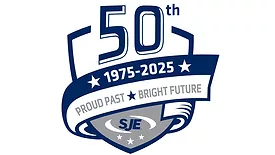 SJE's 50-year anniversary logo, which reads, "1975-2025. Proud past, bright future." 