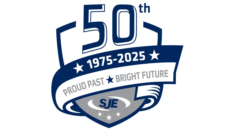 SJE's 50-year anniversary logo, which reads, "1975-2025. Proud past, bright future."