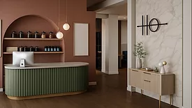 A broad hall reception rendering by NKBA.