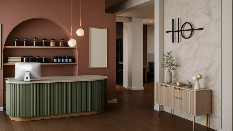 A broad hall reception rendering by NKBA.
