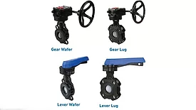 The four options of the ChlorFIT 565 butterfly valves. 