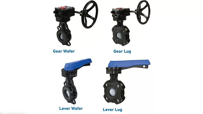 The four options of the ChlorFIT 565 butterfly valves. 