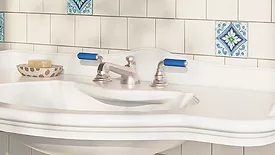 A faucet from the Del Mar collection in the Blue option. 