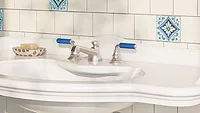A faucet from the Del Mar collection in the Blue option. 