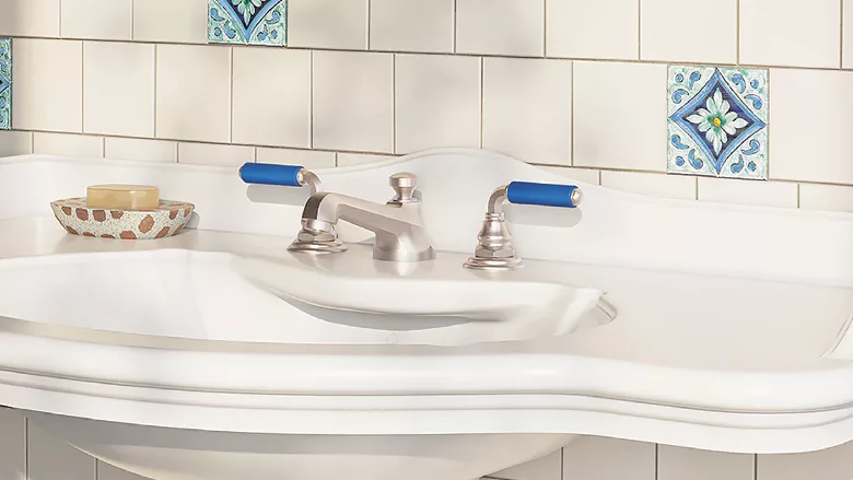 A faucet from the Del Mar collection in the Blue option. 