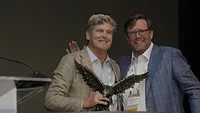 McGuire’s Bob Williams honored with AIM/R’s 2025 Golden Eagle Award : Bob Williams, McGuire Manufacturing, and Andrew Windsor, WATTS Water Technologies