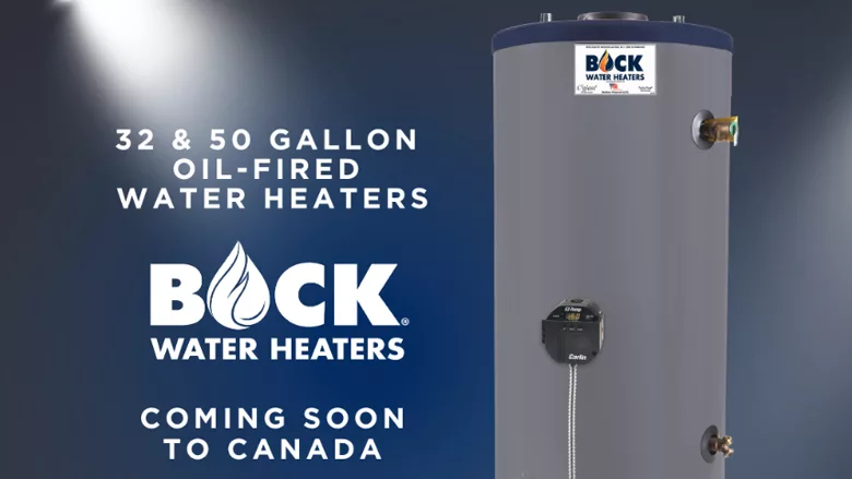 A Bock water heater next to text.