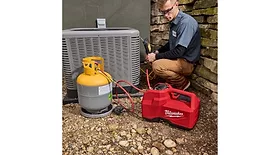 The Milwaukee Tool M18 brushless refrigerant recovery machine. 
