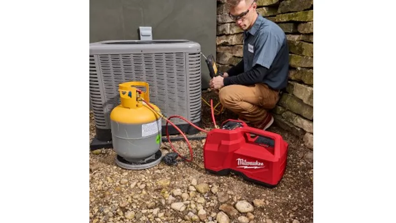 The Milwaukee Tool M18 brushless refrigerant recovery machine. 