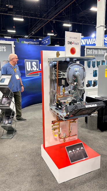 AHR Expo 2026 U.S. Boiler Company exhibit. A cutaway view of the Alta boiler.
