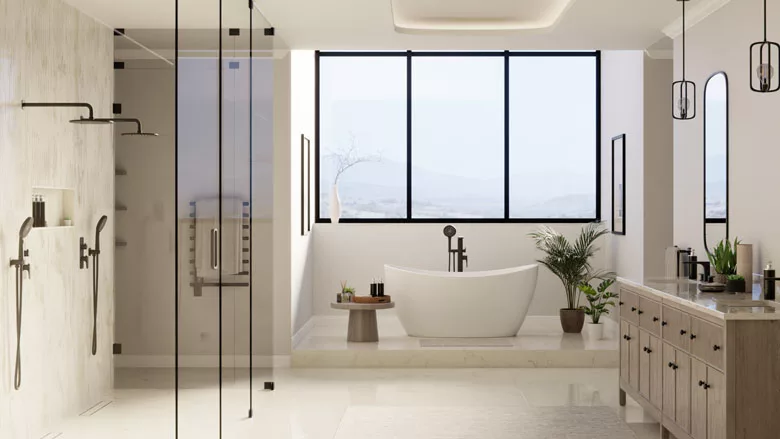 A bathroom featuring the Harmony collection from Artos.