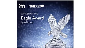 A graphic with Whirlpool's Eagle Award and Marcone's logo.