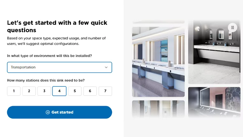 The page for Sloan new Sink Configurator. 