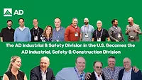A graphic with several smiling people and the AD logo, with text about the name change from – U.S. Division to Industrial, Safety, and Construction (ISC) Division.