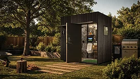 Moen's Port-A-Suite in a backyard.