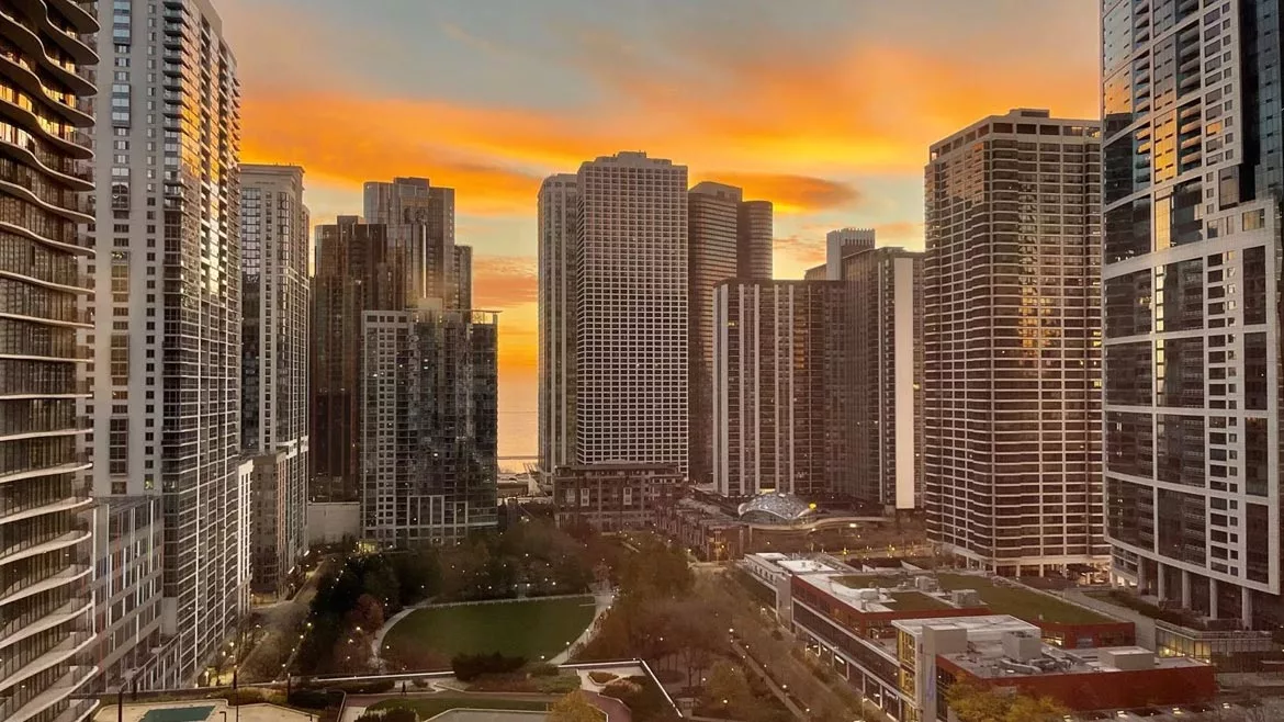 Sunrise from the view at the Farimont Millinnium Park hotel in Chicago