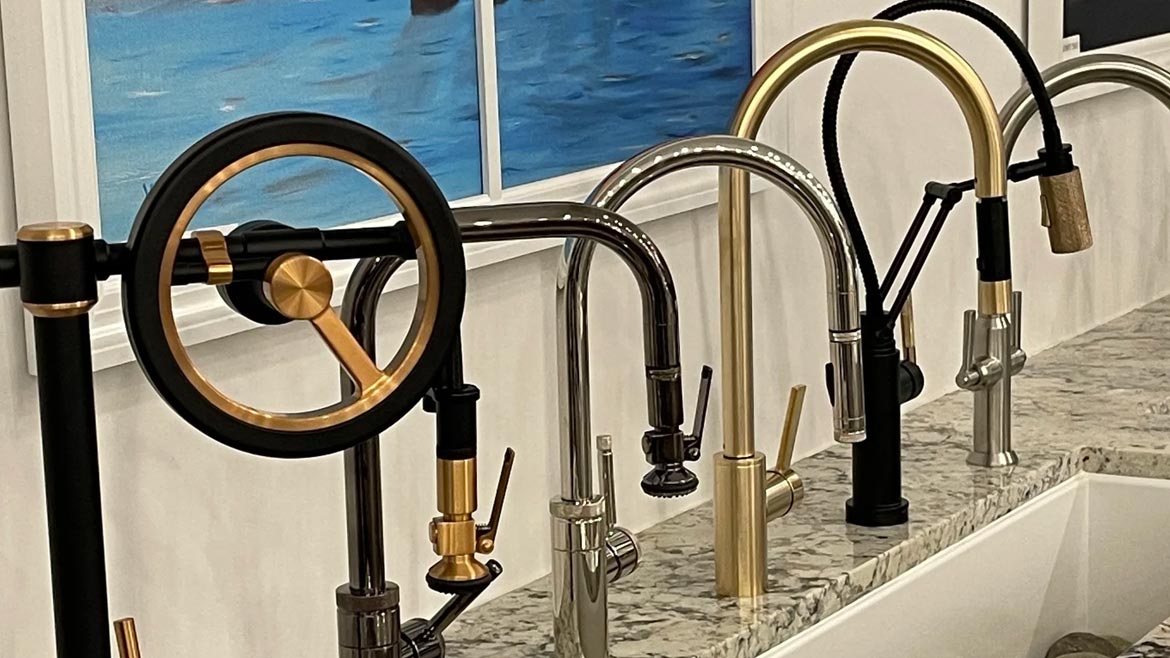 Faucet display at Irmo-Lexington, South Carolina showroom Bath and Bronze