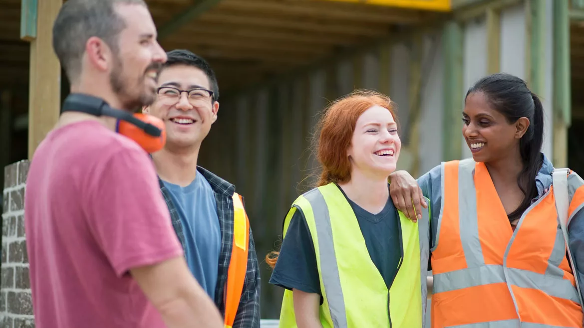 employees smiling laughing