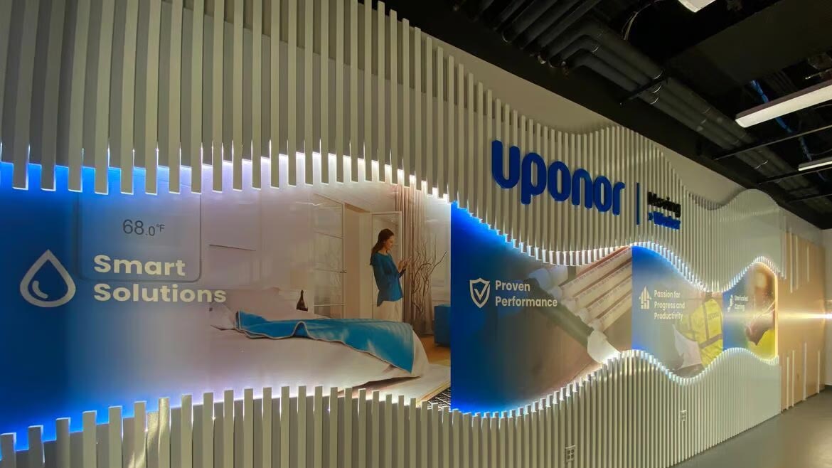 SHT 1223 Uponor Slide 5: The Experience Center’s clean and bright design elements give a nod to Uponor’s rich Finnish roots.