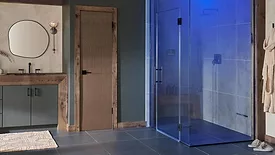 KBIS Product Preview: Brizo Mystix Steam System Transcendent Experience smart shower with blue light