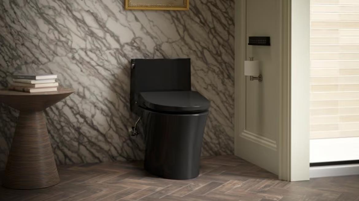 KBIS Product Preview: Kohler PureWash E930 bidet toilet seat in black.