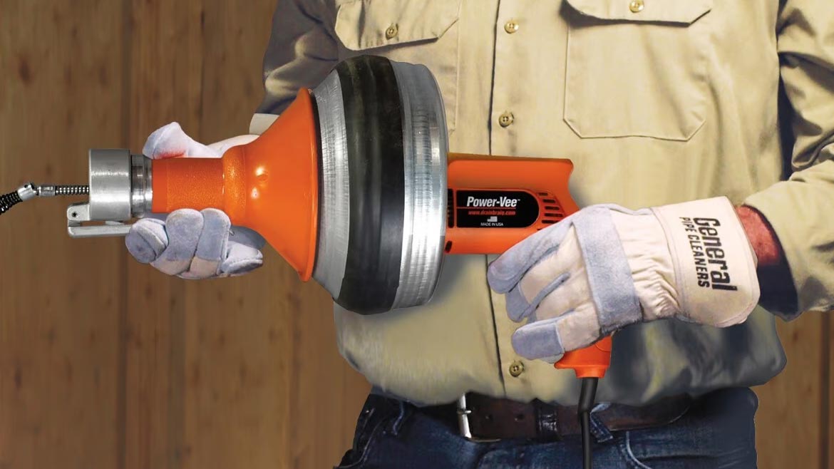 Supply House Times 2023 Products of the Year #10 General Pipe Cleaners’ hand-held Power-Vee drain cleaner with automatic feed.