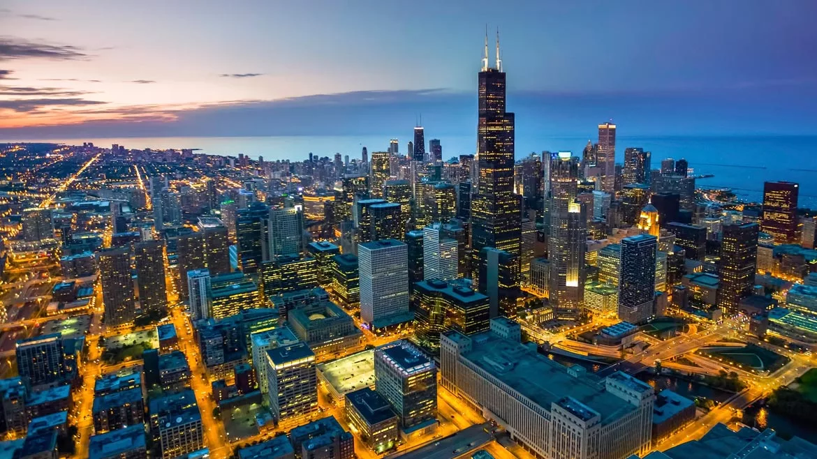 AHR Roundup feature image of Chicago skyline at night