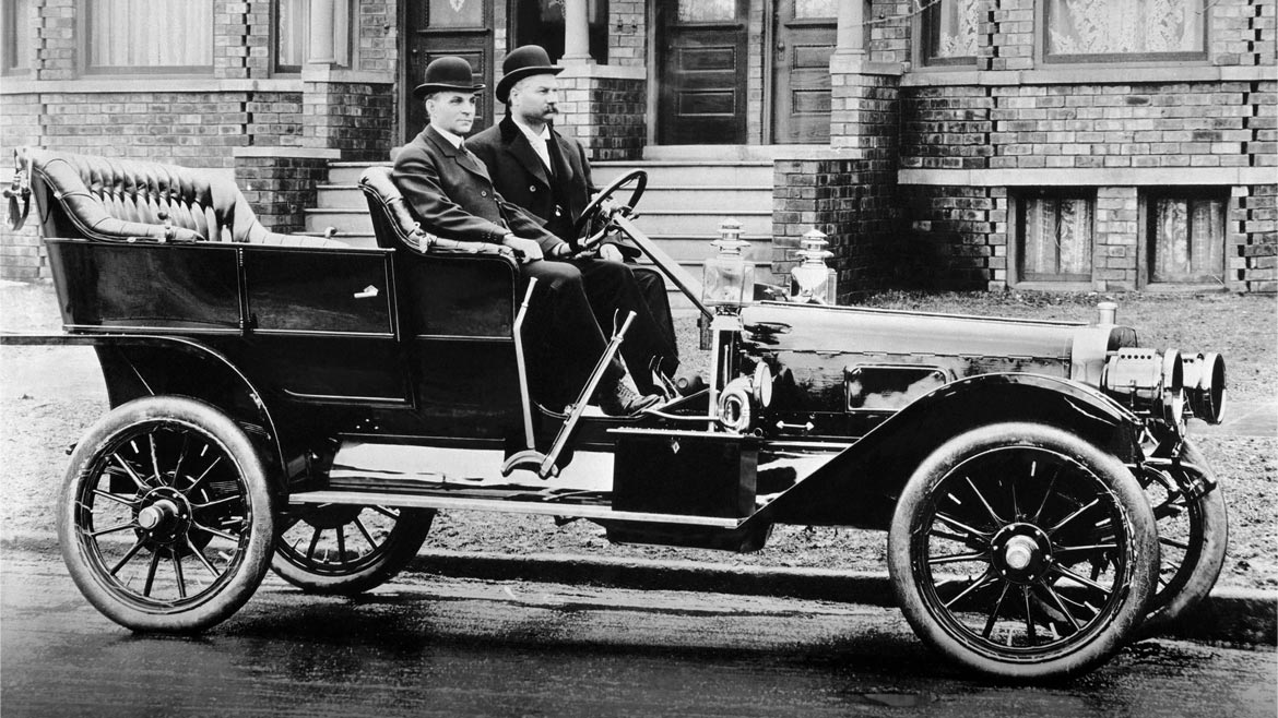 April 2024 ASA News 1: Henry Ford (left) and Arthur O. Smith test out a care made with an A. O. Smith frame.