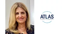 Leigh Suffian head shot, left, Atlas Supply Co. logo on the right
