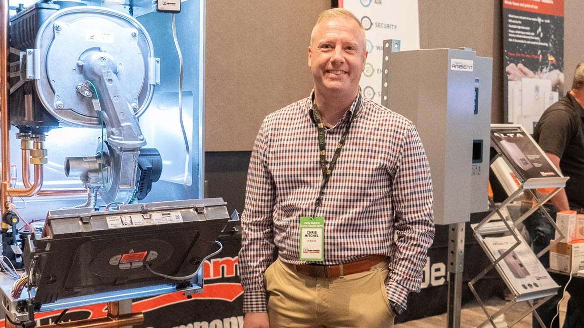 US Boiler Company’s Chris Mitchell brought the Alta condensing boiler and Ambient Electric boiler to the expo.