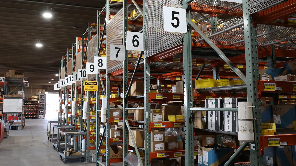 PVF supplies on numbered shelves