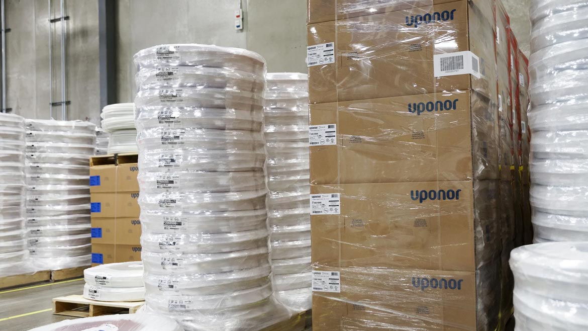 Uponor inventory on recycled pallets