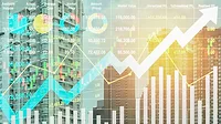 Stock financial index show successful investment on property business and construction industry with graph and chart for presentation and report background.