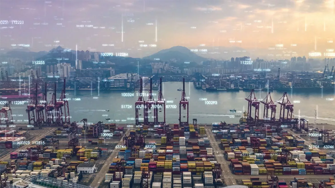 Import & Export financial figures data hyperlapse aerial view