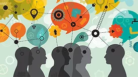 Abstract vector illustration is showing a team using a diagram to visually organize information.