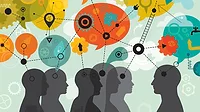 People 3D Thinking Mind Mapping Abstract vector illustration is showing a team using a diagram to visually organize information.