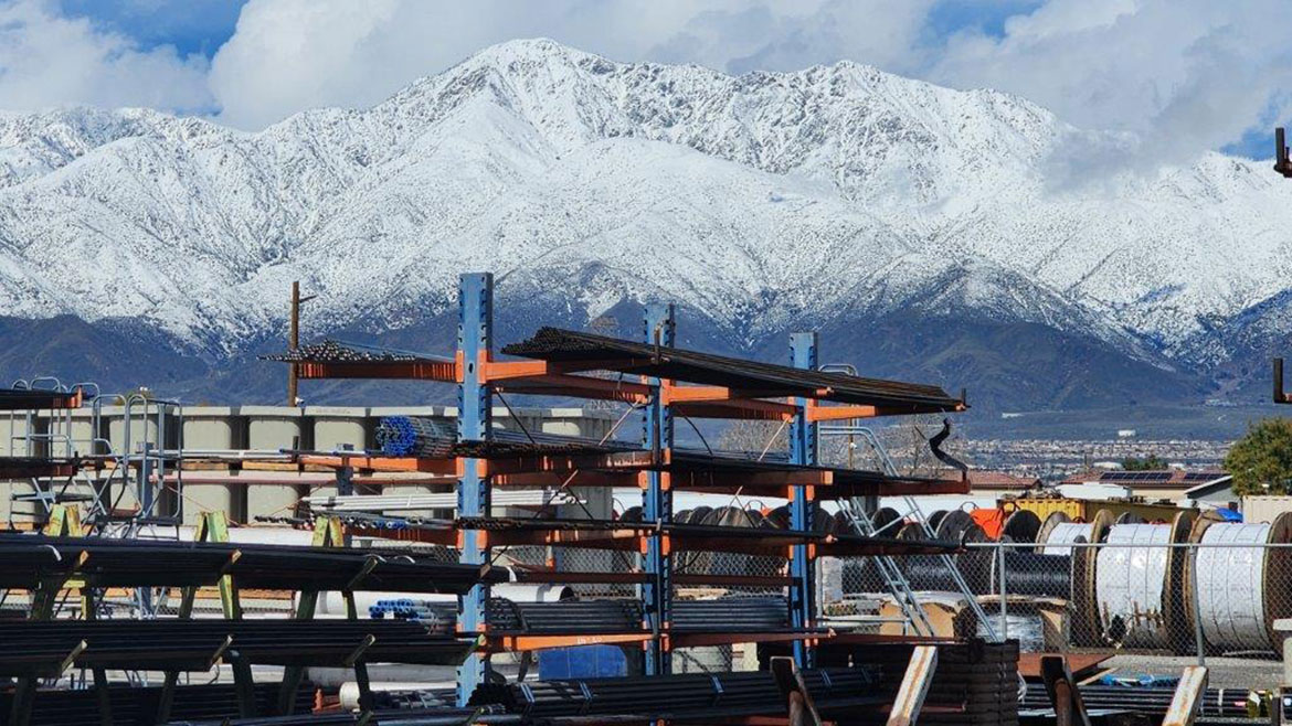 Pipe yard with snow