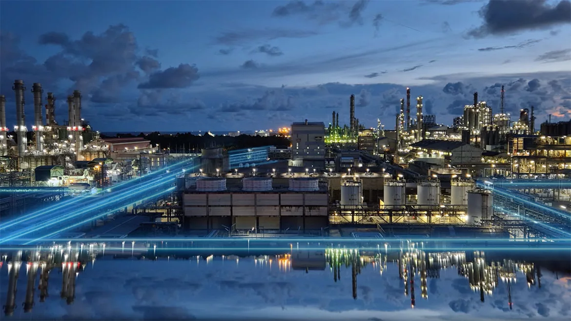 The petrochemical and power plant gas industry, with blue lines motion graphics design, illustrating energy.