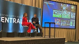 ASA’s Mike Miazga interviews Dallas Cowboys Cheerleaders Senior Director Kelli Finglass during the recent ASA Central Summit in Arlington, Texas.