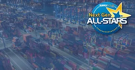 Background of aerial view of Industrial container port part of shipping in nighttime with a blue overlay.