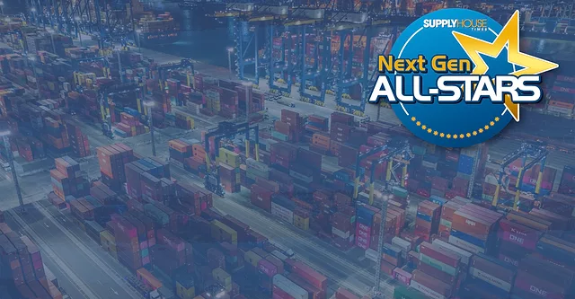 Background of aerial view of Industrial container port part of shipping in nighttime with a blue overlay.