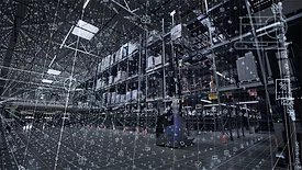 Concept vision of futuristic warehouse and logistics.