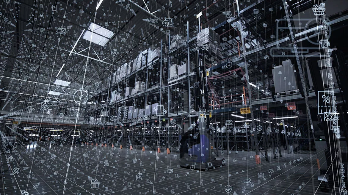 Concept vision of futuristic warehouse and logistics.